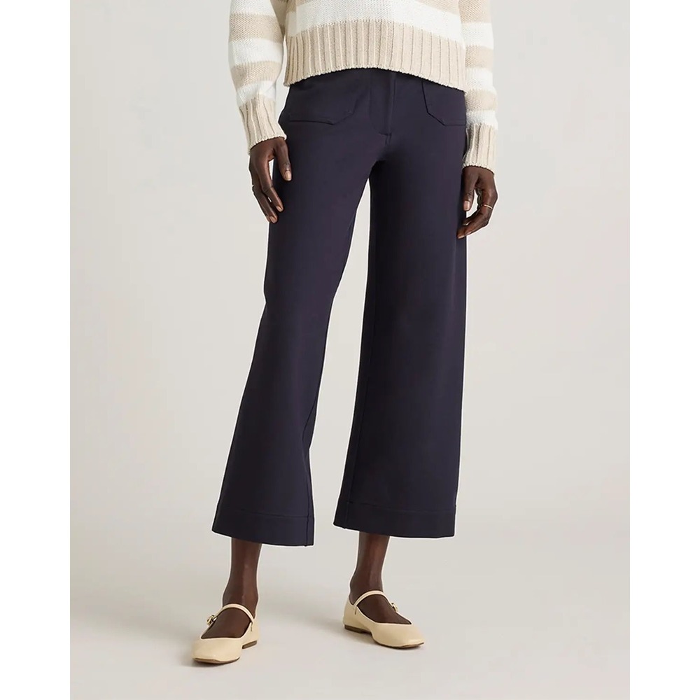 Quince Ultra-Stretch Ponte Cropped Wide Leg Pants Size 0 Navy Blue